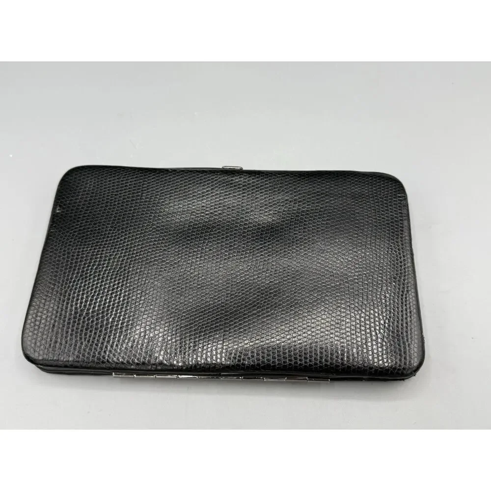 Vintage Black Faux Lizard Wallet Case Card Holder Compact Clutch